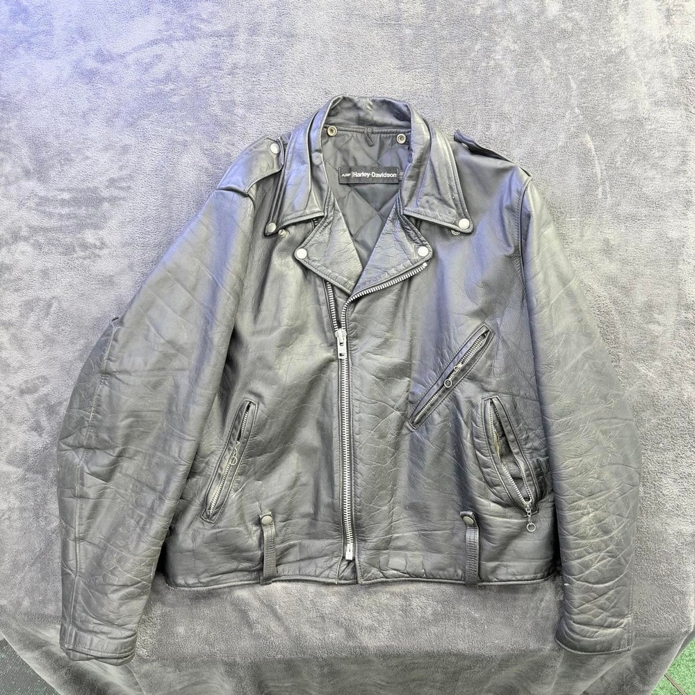 AMF Harley Davidson Leather Motorcycle Jacket Men's 48 Reg Vintage